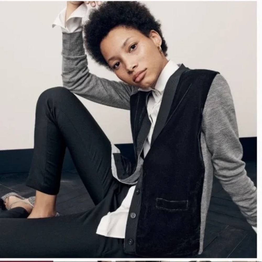 J. Crew Harlow Velvet Front/Merino Cardigan, S